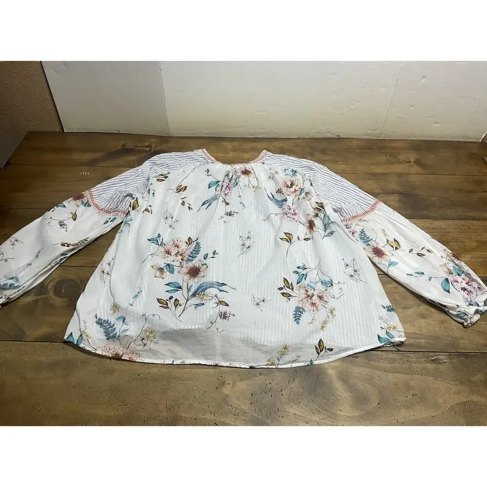 Johnny Was Workshop Effortless Peasant Top Puff Floral Tassel Size Small